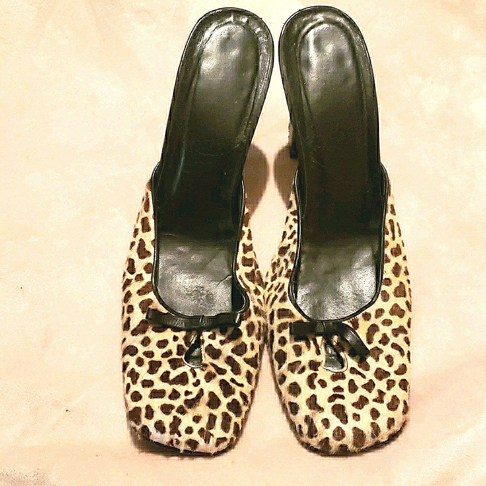 Chita print/hair mule shoes heels SZ 8